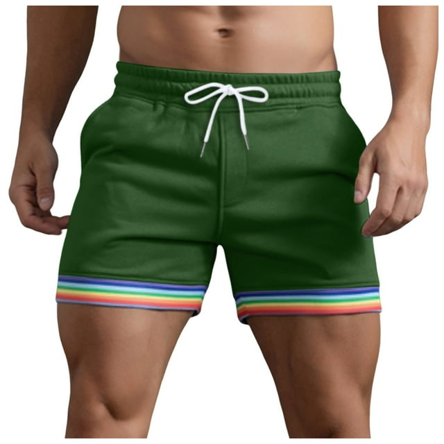 Xdzjlr Running Shorts For Men,Summer Solid Color Rainbow Pocket Drawstring Straight Beach Loose Running Shorts For Men