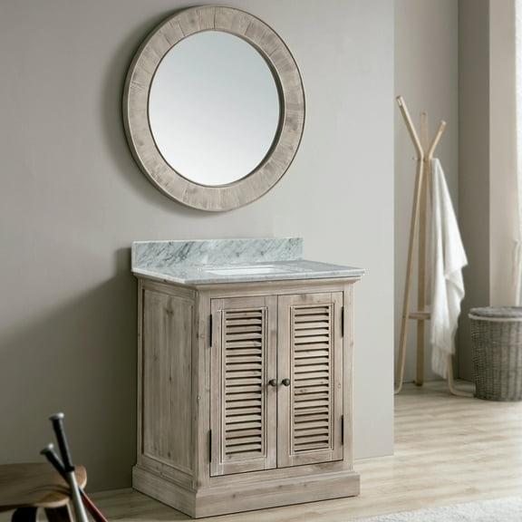 InFurniture Rustic Style Marble Top with SQ Sink 31-inch Single Sink Bathroom Vanity