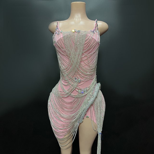 Novance Y2428-J Robes de Soirée Femmes Perles Chaîne à Pampilles Vêtements pour Femmes Automne 2023 Élégante Robe de Soirée pour Femmes Cristal Rouge