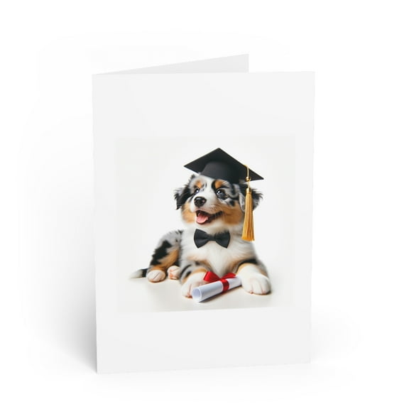 DistinctInk Greeting Card / Note Card - Australian Shepherd Puppy Graduation - PACK of 5