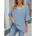 thumbnail image 2 of IWEMEK Women T Shirts Crewneck Casual Loose Striped Tops Hip Length Baggy Tunics Shirt Fashion Chic Pullover 2025, 2 of 7