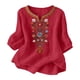 thumbnail image 2 of Neewe Women's Embroidered Tops 3/4 Sleeve Traditional Boho Shirts for Women V Neck Peasant Tunic Blouses, 2 of 8