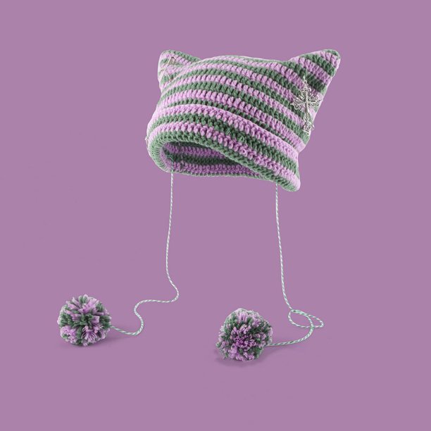 Large Embroidered Black Beanie With Goth Doll Design