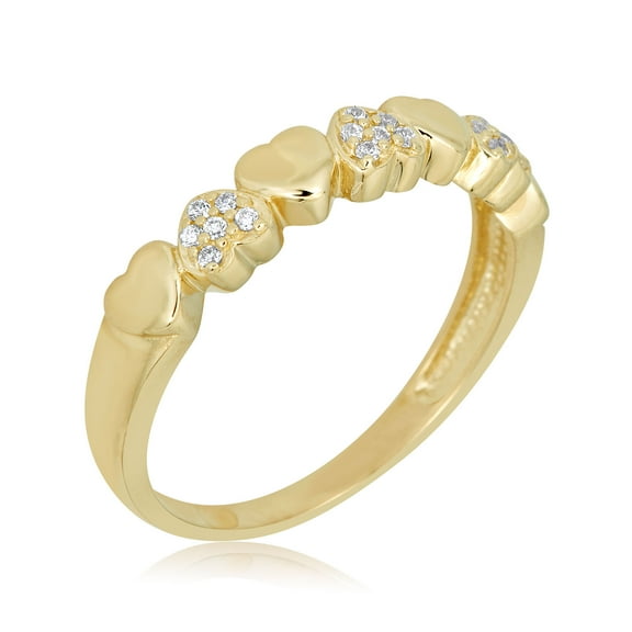 AVORA 10K Yellow Gold Simulated Diamond CZ Heart Band Fashion Ring - Size 8