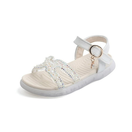 

Odeerbi Toddler Girls Princess Sandals Summer Beach Sandals Children Open Toe Princess Sandals Soft Bottom British Style Roman Shoes White