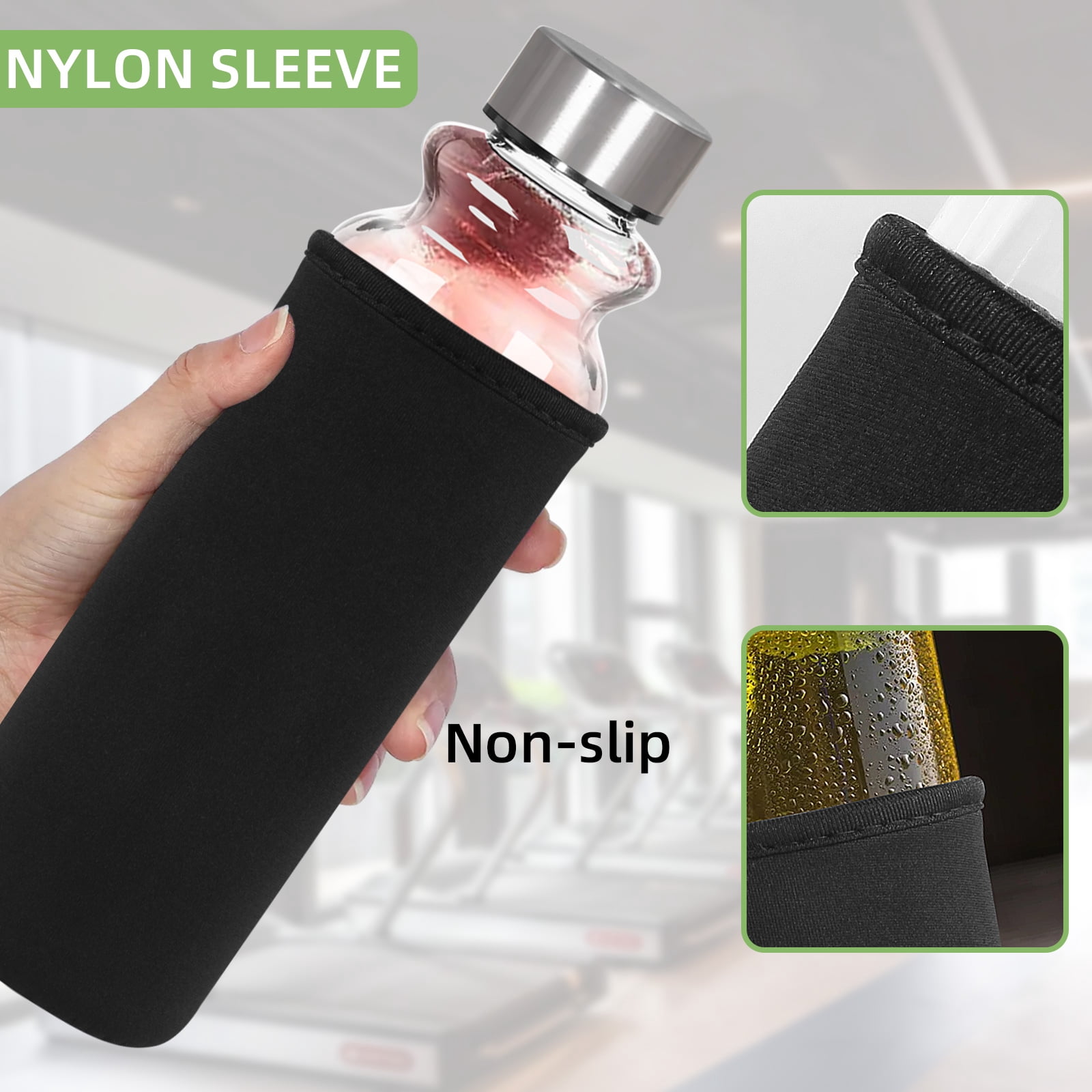 Goldarea 6Pcs 18oz Portable Glass Water Bottles,Bulk Water Bottles,Clear,Juice,Sleeves.