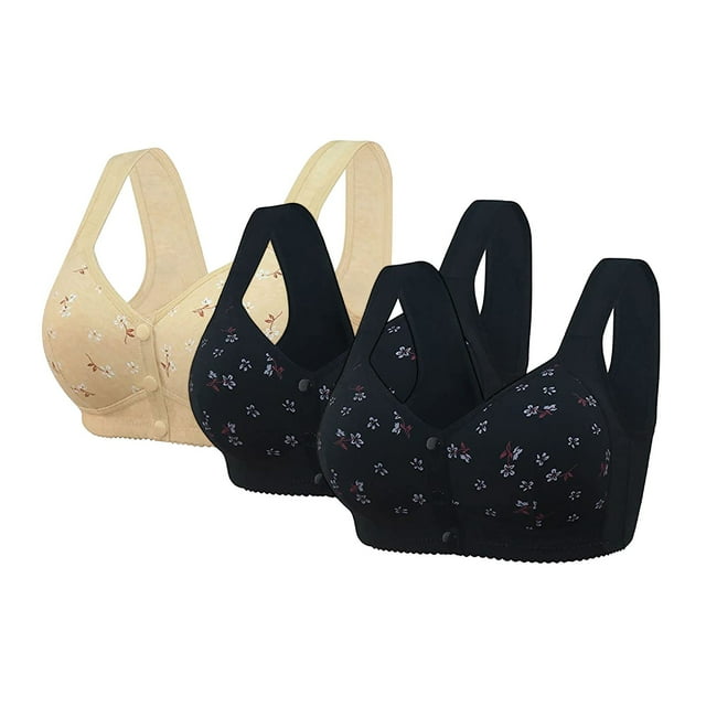ManxiVoo Womens 3 Piece Summer Bras Set Front Closure Wireless Comfort Full Support Wide Band Everyday Wear 40 Size