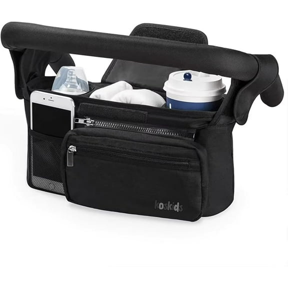 Universal Stroller Organizer with Insulated Cup Holder, Detachable Phone Bag, Shoulder Strap – Fits All Stroller Types, Keeps Drinks Hot/Cold