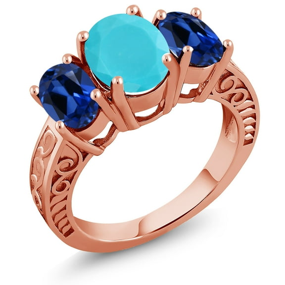 Gem Stone King 3.50 Ct Green Turquoise Blue Created Sapphire 18K Rose Gold Plated Silver Ring (Size 6)