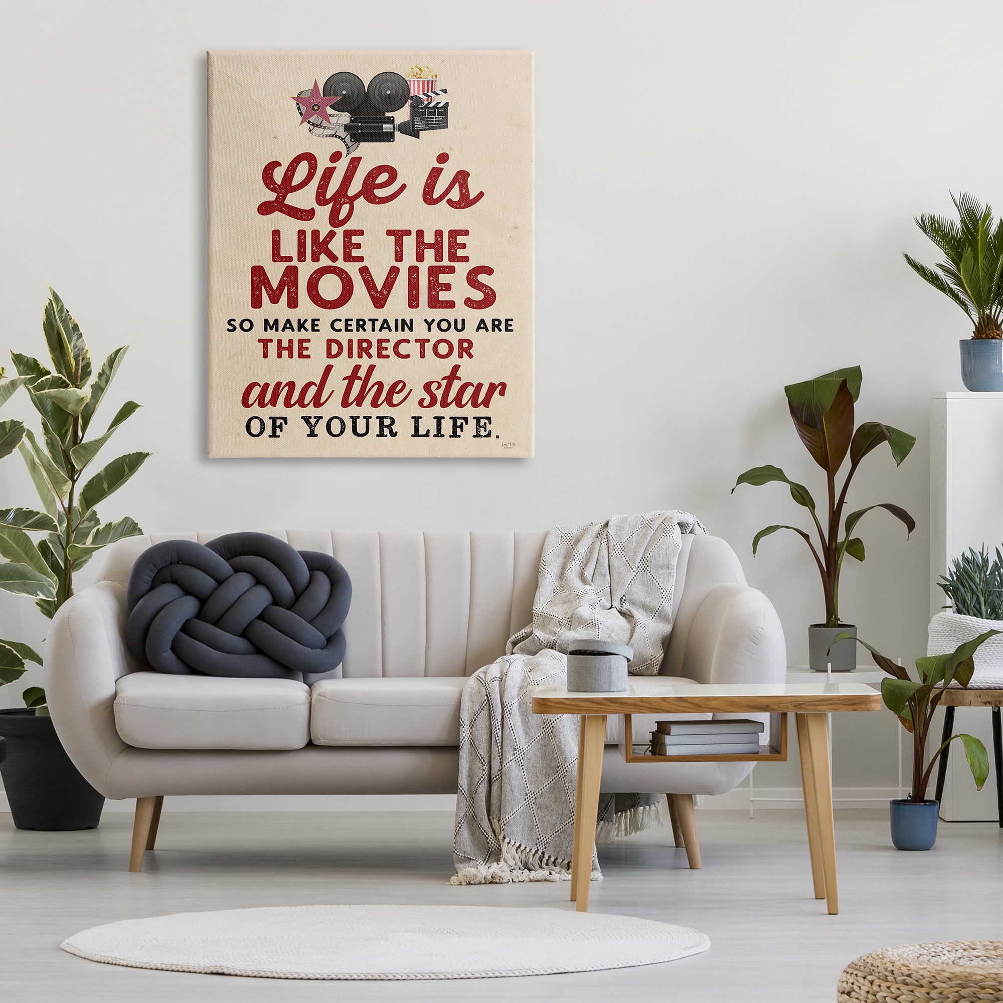 Stupell Industries Life is Like Movies Vintage Inspirational Painting Gallery Wrapped Canvas Print Wall Art, 36 x 48