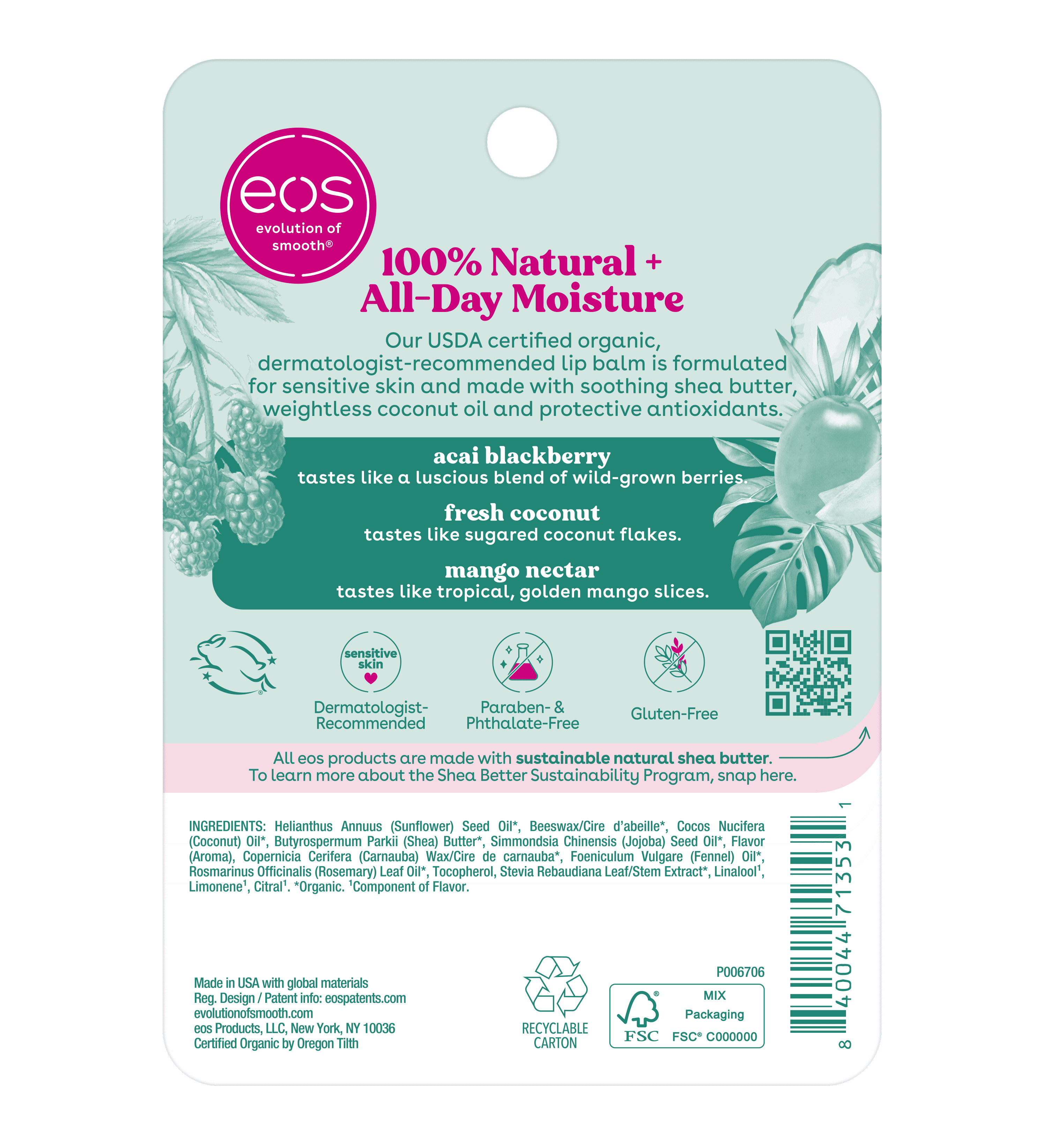 EOS Organic Stick 3pk Blister (Acai Blackberry/Mango Nectar/Fresh Coconut)