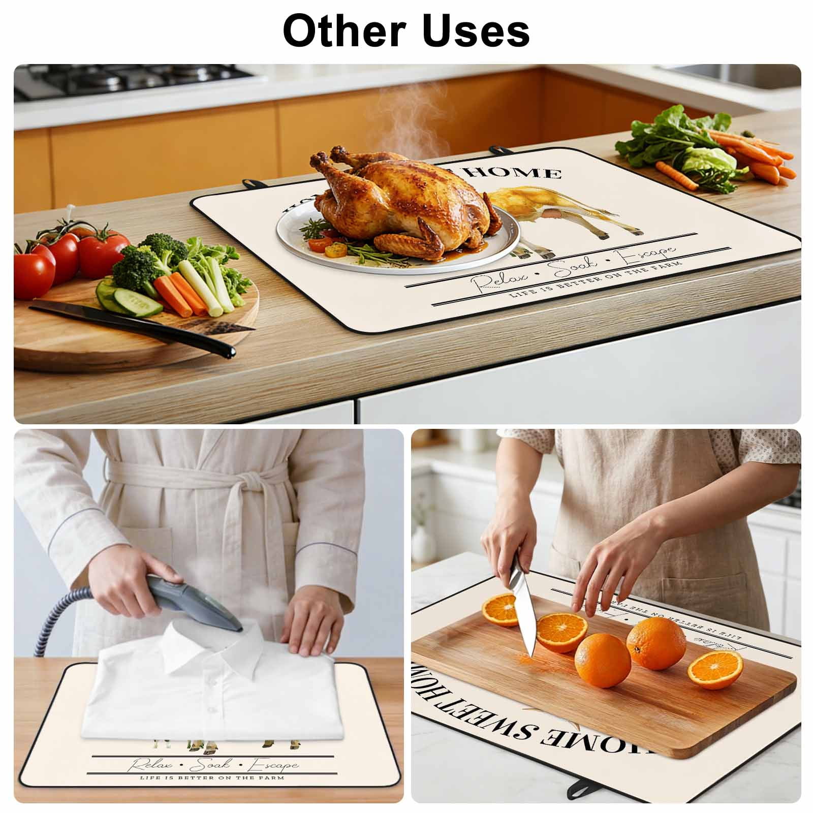 Farmhouse Cow Stove Top Cover for Electric Stove, Heat-proof & Non Slip Glass Top Stove Cover Protector, Vintage Animal Life Better Abstract Text Kitchen Flat Cooktop Rubber Mat 24x21 Inches