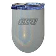 Ohio Wesleyan University NCAA Laser-Etched Wine Tumbler - 12oz Rainbow Glitter Gray Stainless Steel Insulated Cup