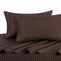 100% Cotton Sateen Bed Sheet Set 300 Thread Count Damask Striped - Queen-Chocolate