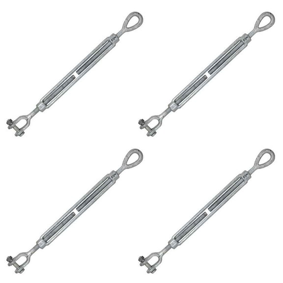 Galvanized Turnbuckle - Jaw & Eye - 1/2" x  9" – 4 Pack