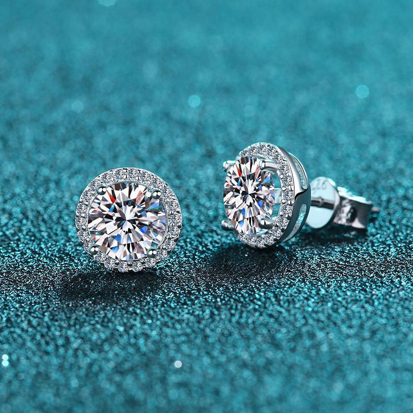 Moissanite Halo Earrings Stud Screw Back 0.2-8.0ct 3-10mm 18K White Gold Plated 925 Sterling Silver Lab Round Cut Brilliant Moissanite Halo Earrings for Women Men