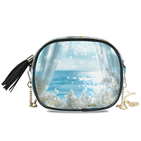 Womens Casual Chain Shoulder Bag Simple style Ocean View Through Floral Window Crossbody Bag