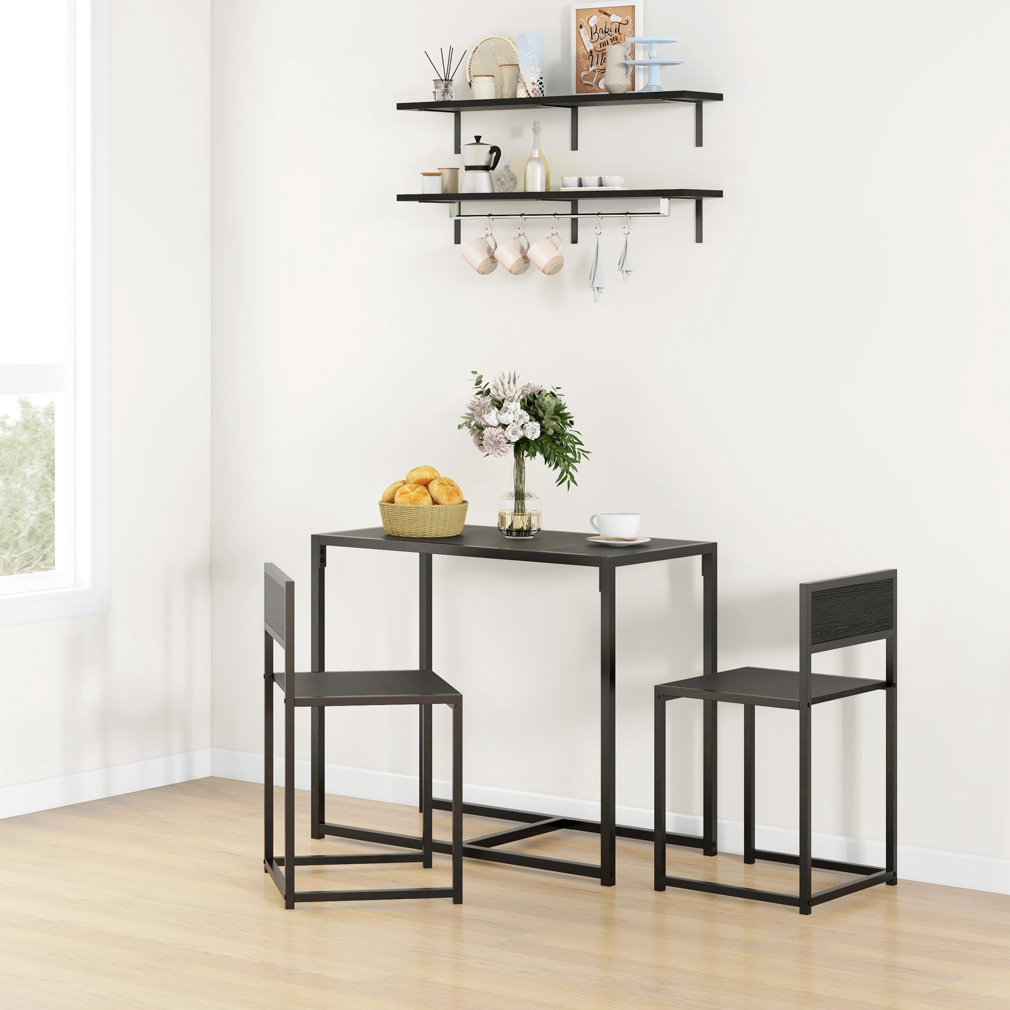 HOMCOM 3-Piece Industrial Dining Table Set for 2 Kitchen Table and Chairs