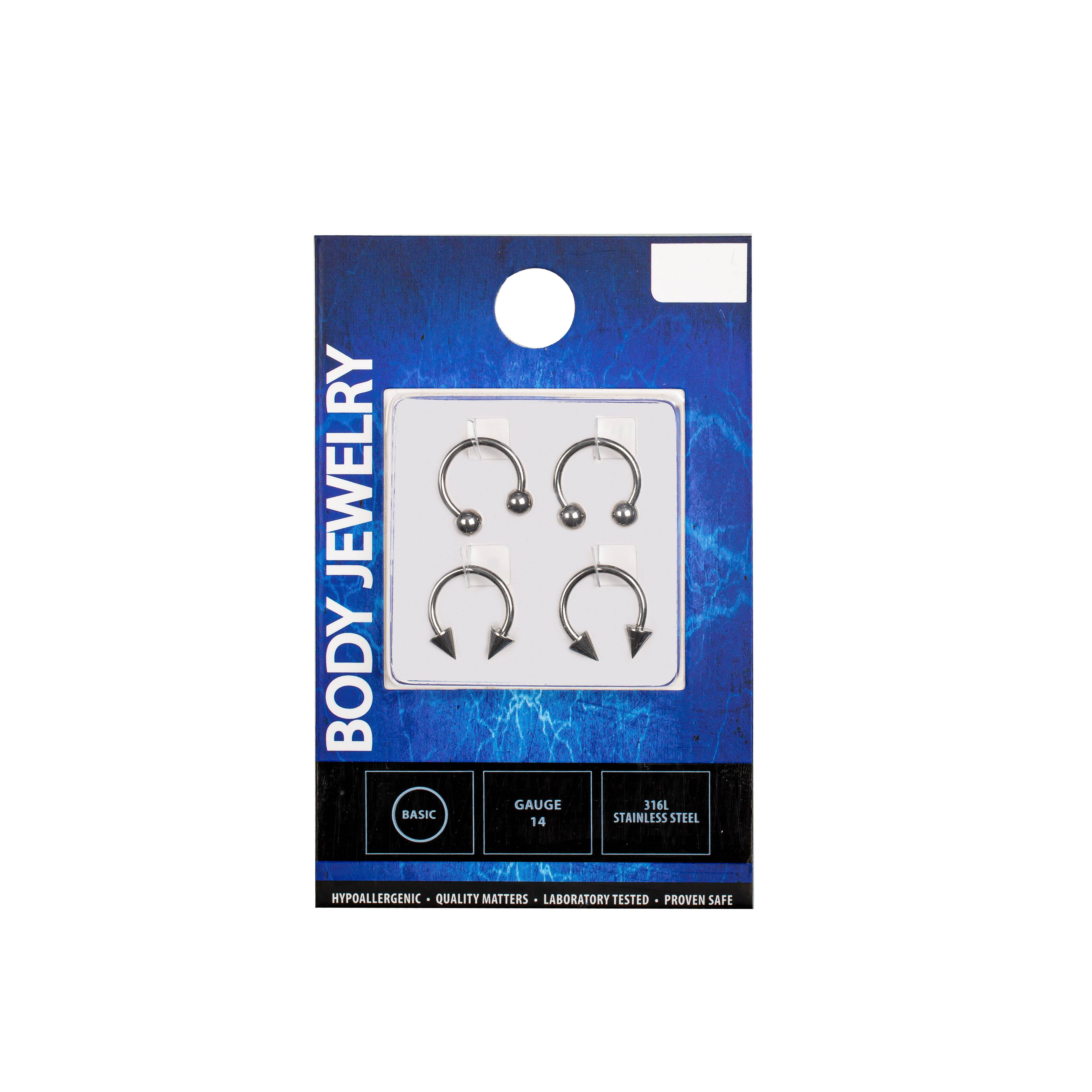 Body Jewelry Sterling Silver 14G Horseshoe Nose Rings, 4 Pack