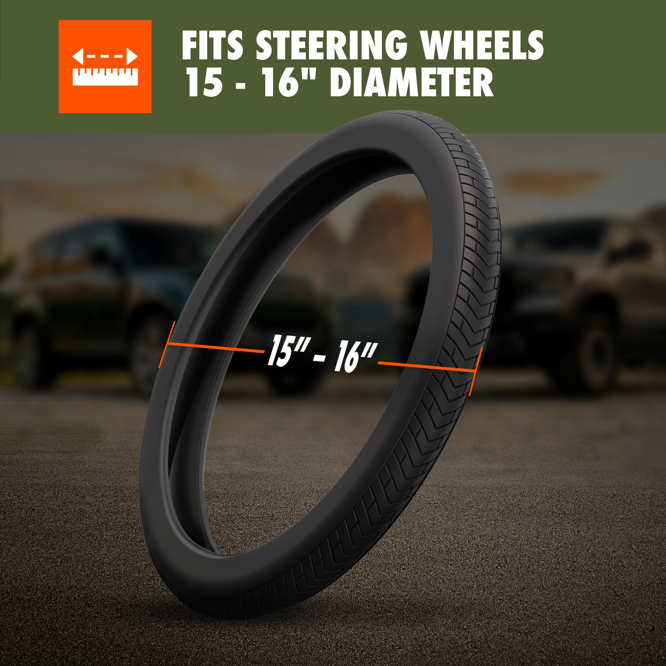Ozark Trail Truck Steering Wheel Cover Faux Leather, Fits 16" diameter, Black Tire Tread