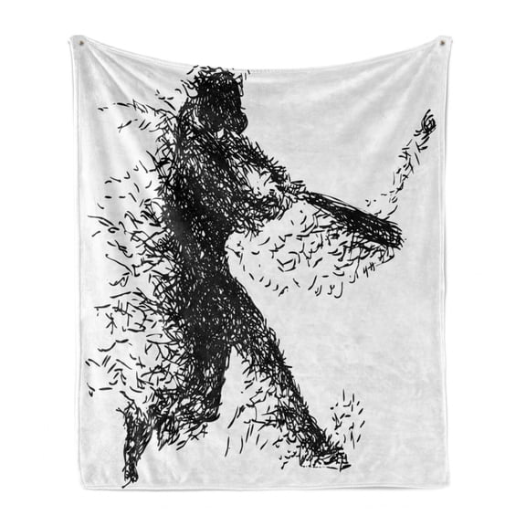 Black and White Soft Flannel Fleece Throw Blanket, Abstract Illustration of a Baseball Player Posing Grunge, Cozy Plush for Indoor and Outdoor Use, 50" x 60", Charcoal Grey White, by Ambesonne