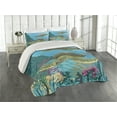 thumbnail image 2 of Ambesonne Ocean Quilted Coverlet 3 Pcs, Sealife Turtles Aquatic, King Size, Multicolor, 2 of 4