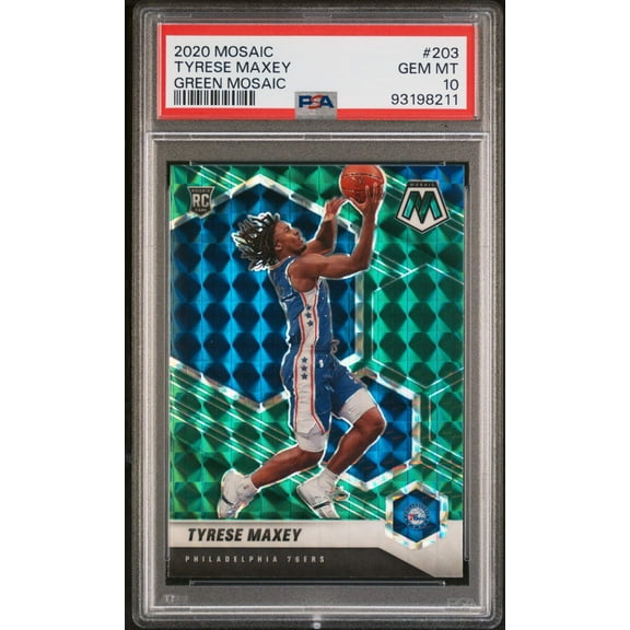 Graded 2020 Panini Mosaic Tyrese Maxey #203 Green Mosaic Rookie RC Basketball Card PSA 10 Gem Mint