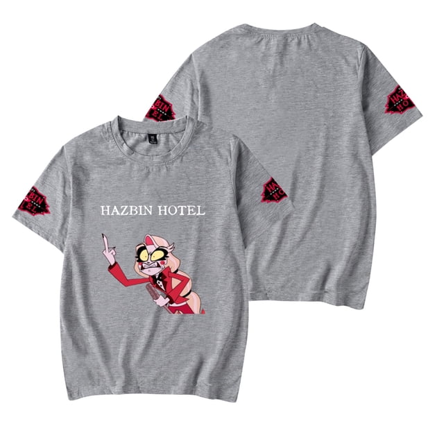 Hazbin Hotel Unisex Impreso Camiseta de Manga Corta Unisex Loose Casual Top de manga corta Gris/4XL