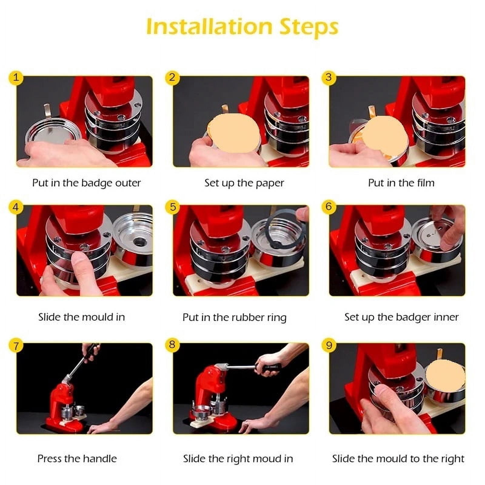 100Sets 32MM Round Badge Pin Button Maker Machine DIY Making Badge Parts Manual Punch ,Beginner-Friendly