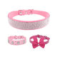 thumbnail image 1 of Collar de perro de cuero PU con diamantes de imitación rosas, collar de perro con mosaico floral ajustable, 1 of 6