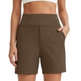thumbnail image 2 of Miluxas Stretch Athletic Shorts for Women Solid High Waist Tummt Control Yoga Bermuda Shorts Outdoor Quick Dry Casual Workout Shorts with Pockets Coffee, 2 of 8