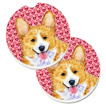 

Carolines Treasures SS4486CARC Corgi Hearts Love and Valentines Day Portrait Set of 2 Cup Holder Car Coasters Large