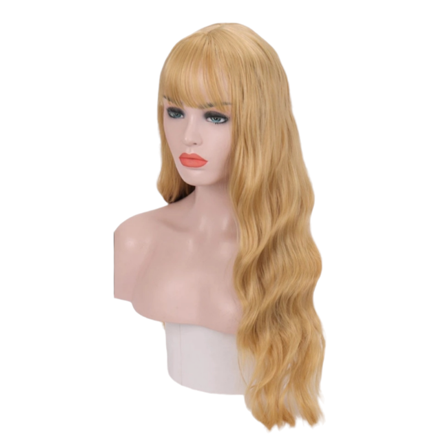 Peluca Rubia Amarilla Ondulada Con Fleco Sintetica dorado Unitalla Lymalimoon SH Wavy Larga Rubio Dorado