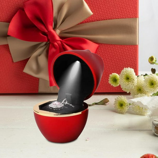 Caja de anillos LED en forma de rosa, expositor de joyería con