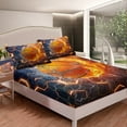 thumbnail image 2 of Basketball Bedding Set , Neon Honeycomb Bed Sheets Full, Sports Games Ice And Fire Ball Fitted Sheet For Teens Teensge, Geometric Hexagon Bed Set Basketball Decor Bedroom, Gold, 2 of 5