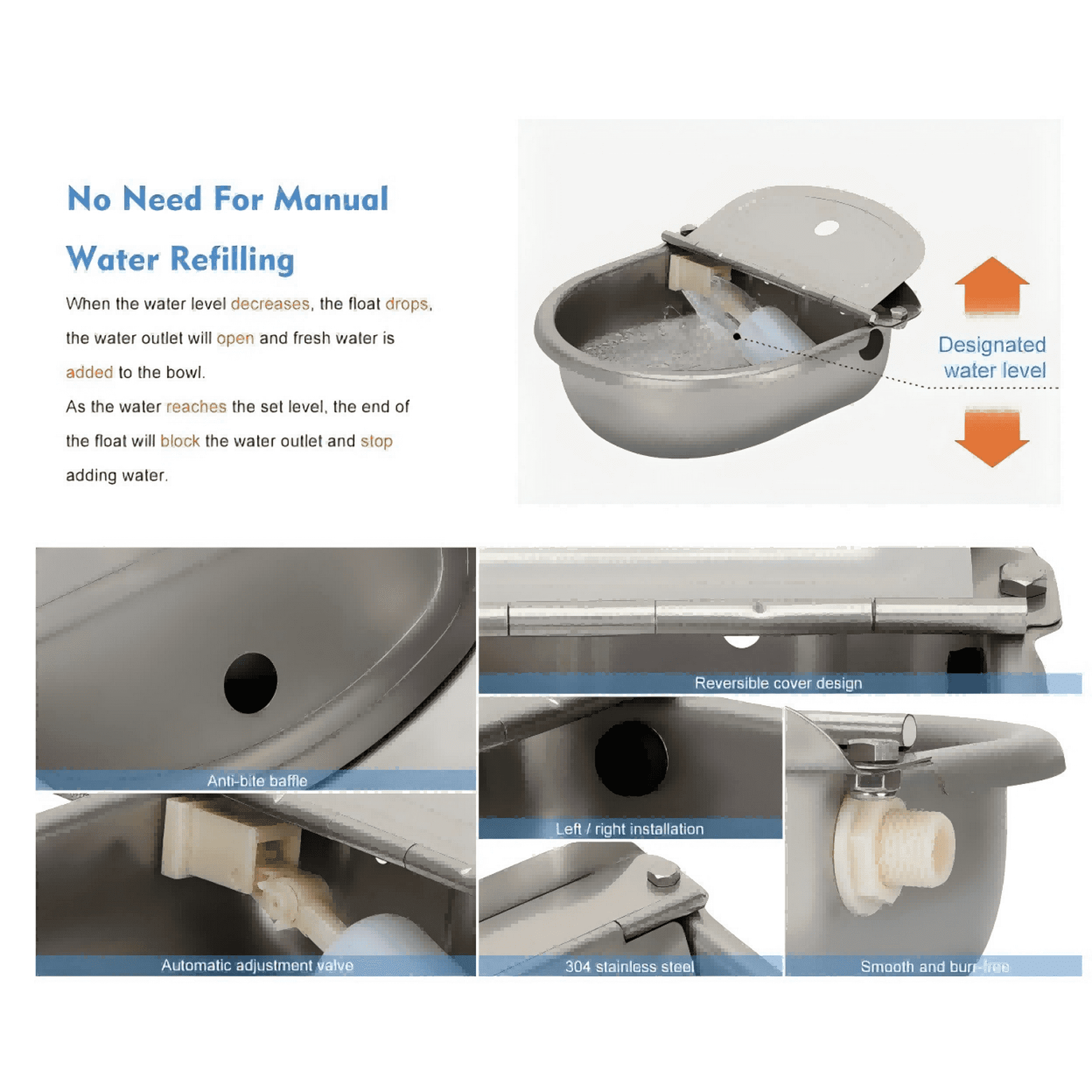 ZGRAO Upgraded Automatic Animal Water Bowl, 304 Stainless Steel Auto-Filling Waterer for Horses Dogs Goats Cattle