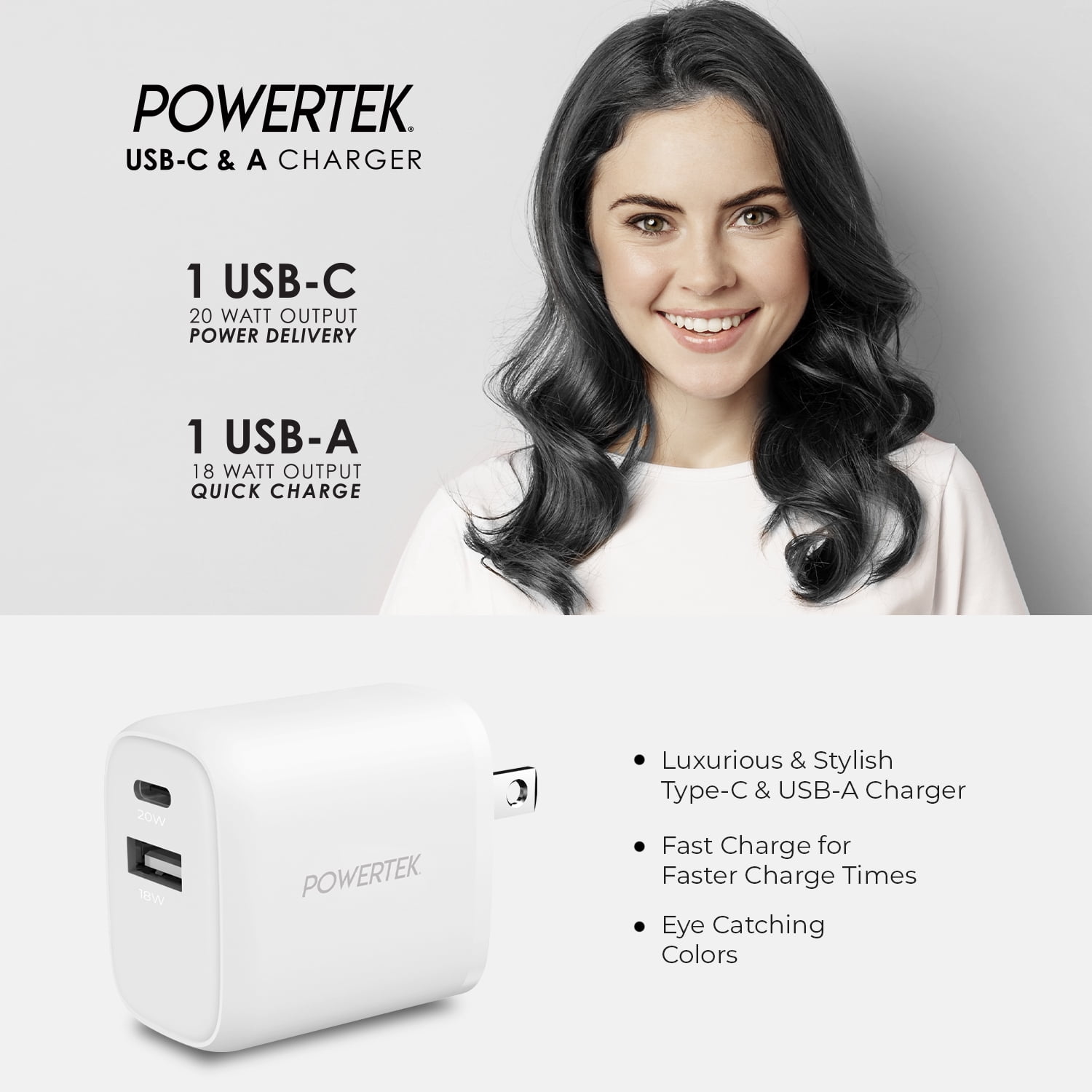 Liquipel Powertek Corduroy 20W Combo Wall Charger - White