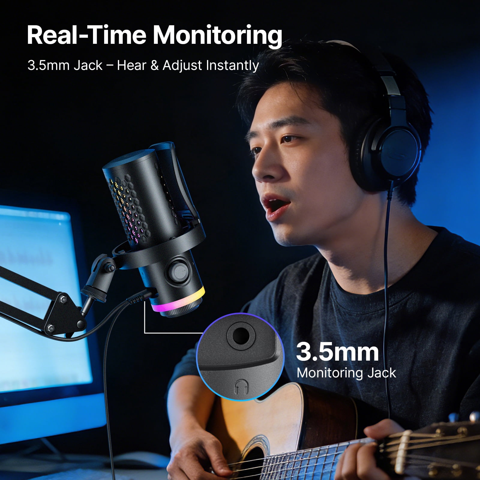 BOYA USB Gaming Microphone for PC, Mac, Phone, Streaming, Built-in DSP Quadruple Noise Reduction, CD Sound Quality, 9 RGB, (Desktop Stand)