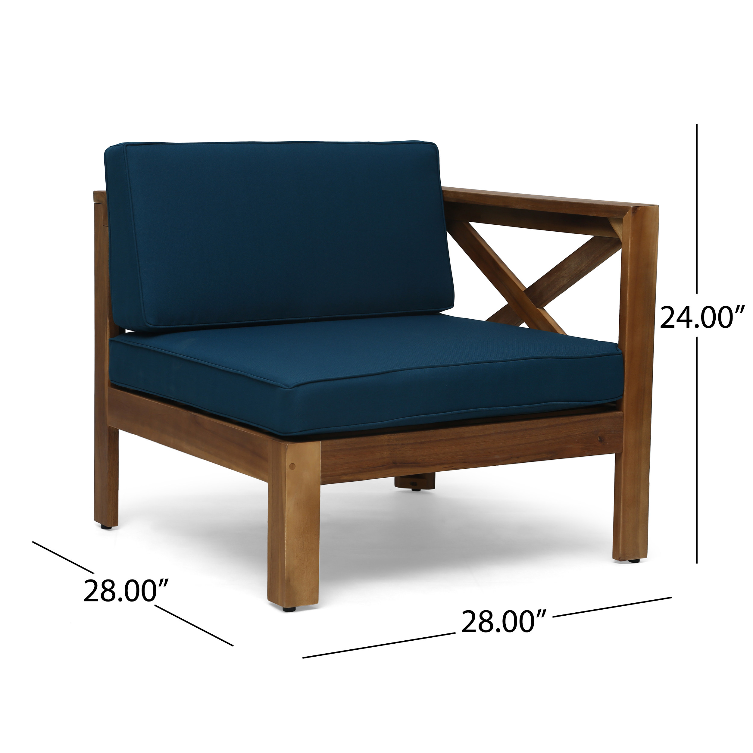 Mamie Outdoor Acacia Wood 5 Piece 3-Seater Sectional Sofa Set, Teak and Dark Teal
