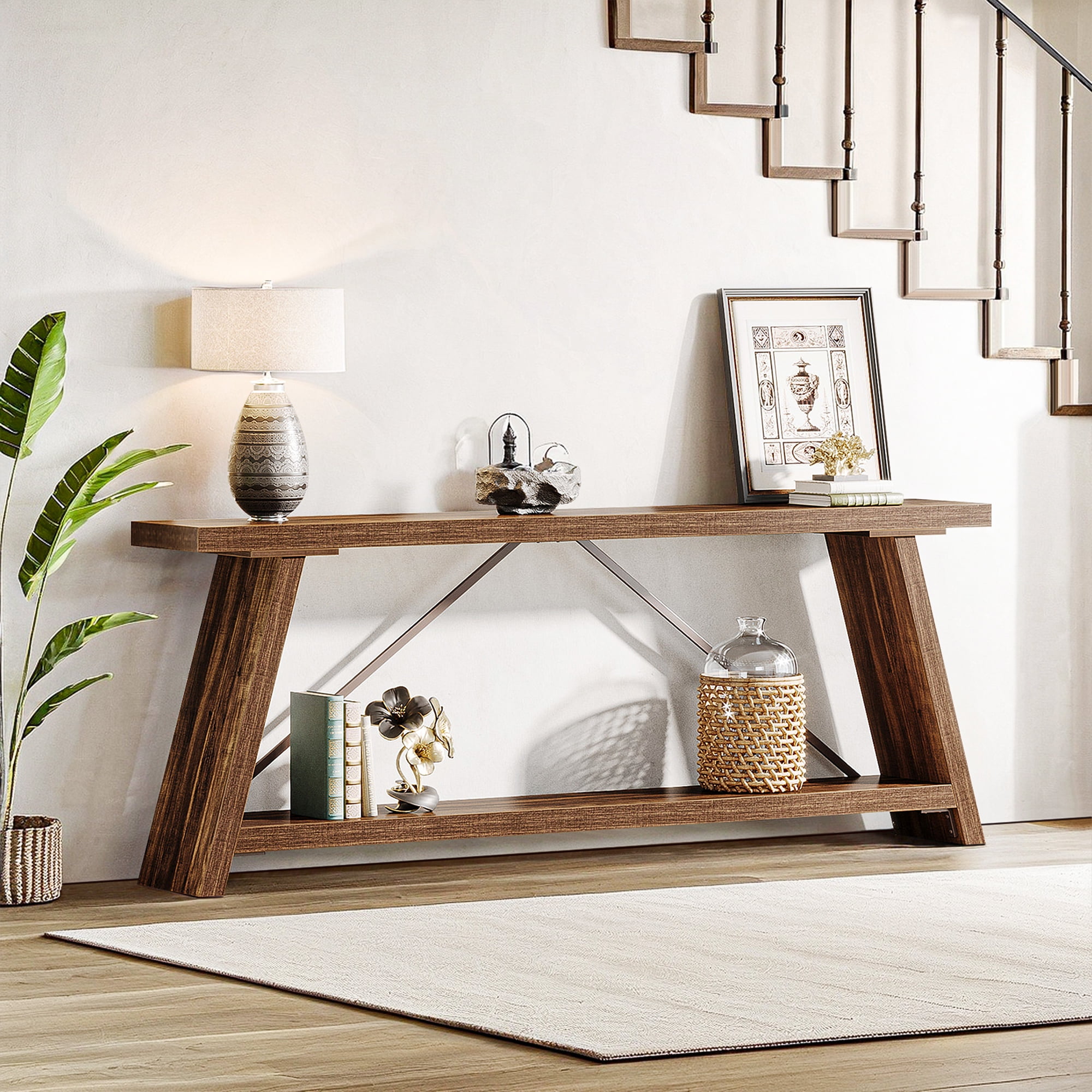 Demi Bonn 70.9" Console Table, Rustic Vintage Narrow Sofa Table for Entryway, Living Room, Hallway, Brown