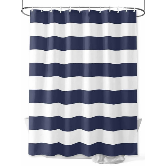 Navy Blue Shower Curtain, White Stripe Waterproof Shower Curtain Set with 12 Hooks Lightweight Washable Fabric Shower Curtains for Bathroom 36x72 Inches