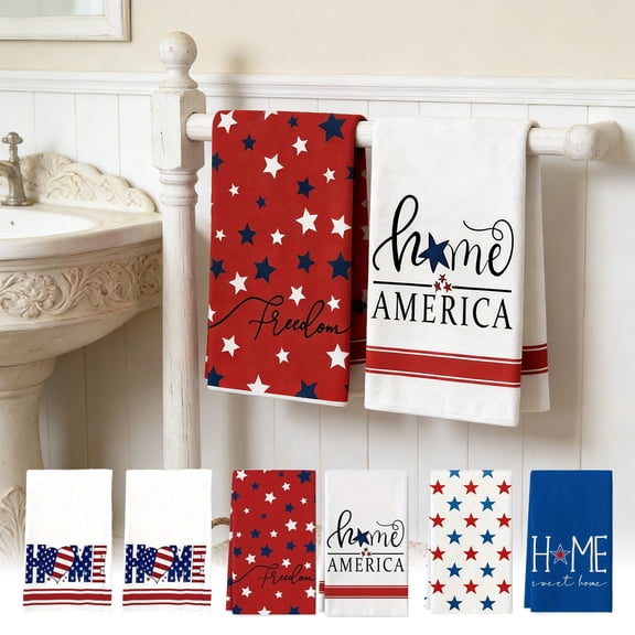 FEOLGEHLY Patriotic Kitchen Towels 4th of July Independence Day Fireworks Stars Red White Blue Dish Towels, 16x24 inch Seasonal Summer Memorial Day Decoration Hand Towels Set of 2