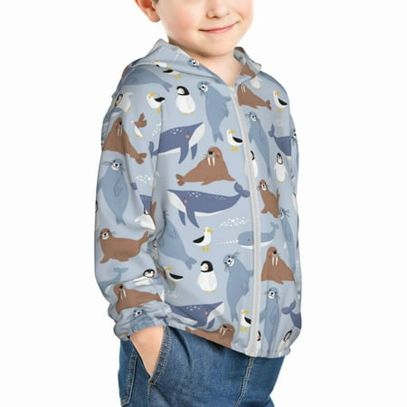 

Uemuo Seal Fox Seagull Whales Pattern Rash Guard for Boys Girls Long Sleeve Swim Shirts UPF 50+ UV Sun Protection Hooded Fishing Shirt with Pocket for Kid-3 Years