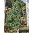 thumbnail image 2 of Robe à Manches 3/4 à Imprimé Floral, Élégante, Col Ras du Cou, Taille Haute, Froncée, Robe Maxi, Vêtements pour Femmes, 2 of 7