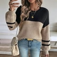 thumbnail image 2 of Women'S 2025 Autumn Fashion Long Sleeve Color Block Oversized Sweater Casual Round Neck Knit Top Pullover Black L, 2 of 8