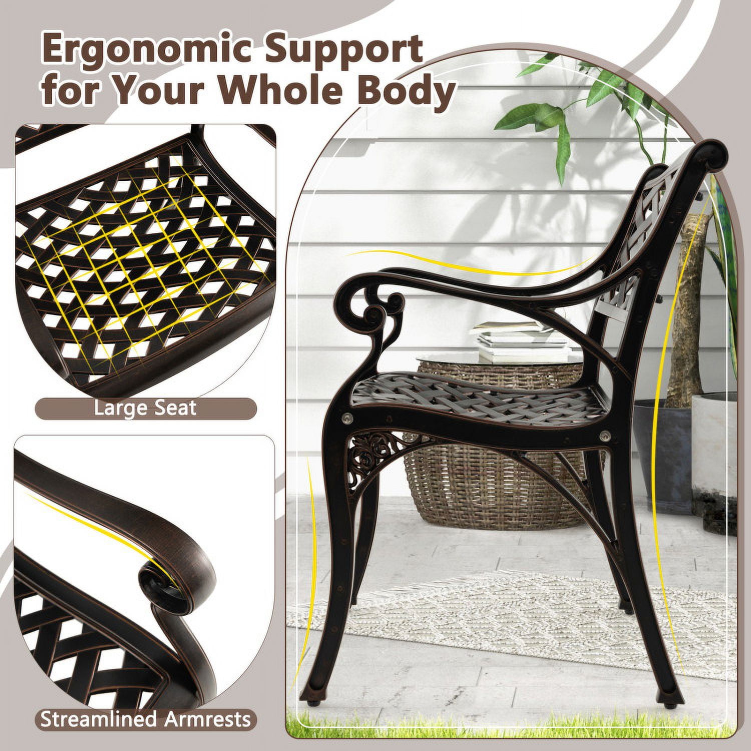 Aimee Lii Cast Aluminum Dining Chairs Set of 2 with Patio Chairs Armrests Flower Pattern, Outdoor Patio Set, Bronze Aimee Lii Cast Aluminum Dining Chairs Set of 2 with Patio Chairs Armrests Flower Pattern, Outdoor Patio Set, Bronze