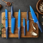 12PCS Matte Blue Titanium Stainless Steel Knife Set, Sharp Kitchen Knife Set Professional, Kitchen Knife Set Dishwasher Safe with Covers for Cooking