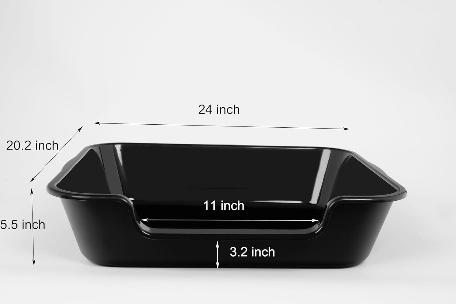 1 Pack of Extra Large Cat Litter Box (ABS Material), Low Entry Senior Litter Pen for Geriatric Kitty Big Cats, Jumbo Pet Safe Litter Boxes Tray for Pets Potty (Black, 24" L x 20" W)