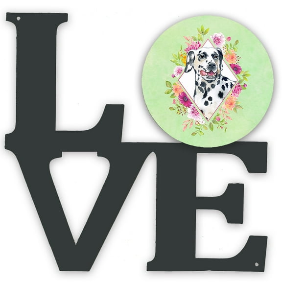 Carolines Treasures CK4297WALV Dalmatian Green Flowers Metal Wall Artwork LOVE 12X12 multicolor