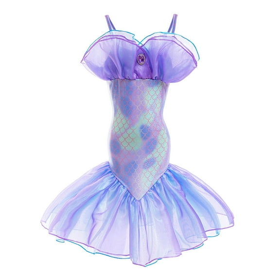 Little Girls Mermaid Costume Halloween Purple Princess Cosplay Dress, Size for 3-4Y